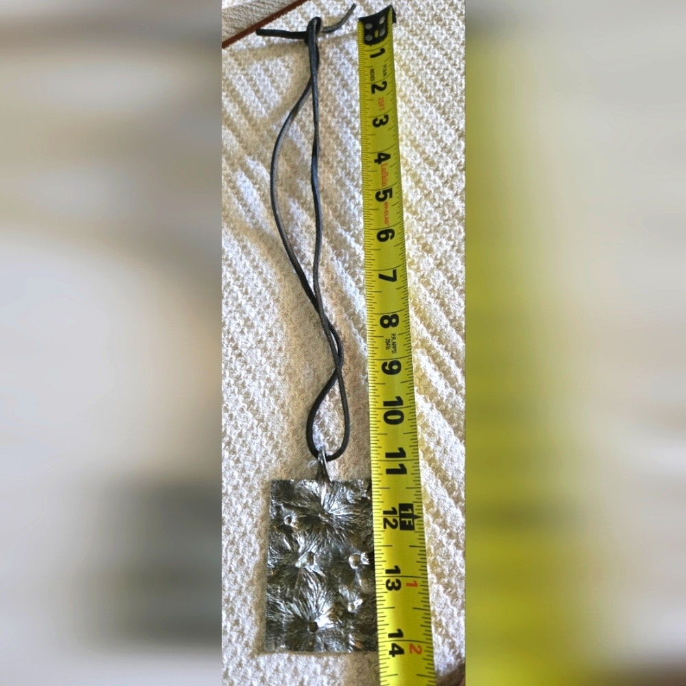Artistic Vintage Textured Boho Metal Pendant On Genuine Leather Strap 14" - Picture 10 of 10